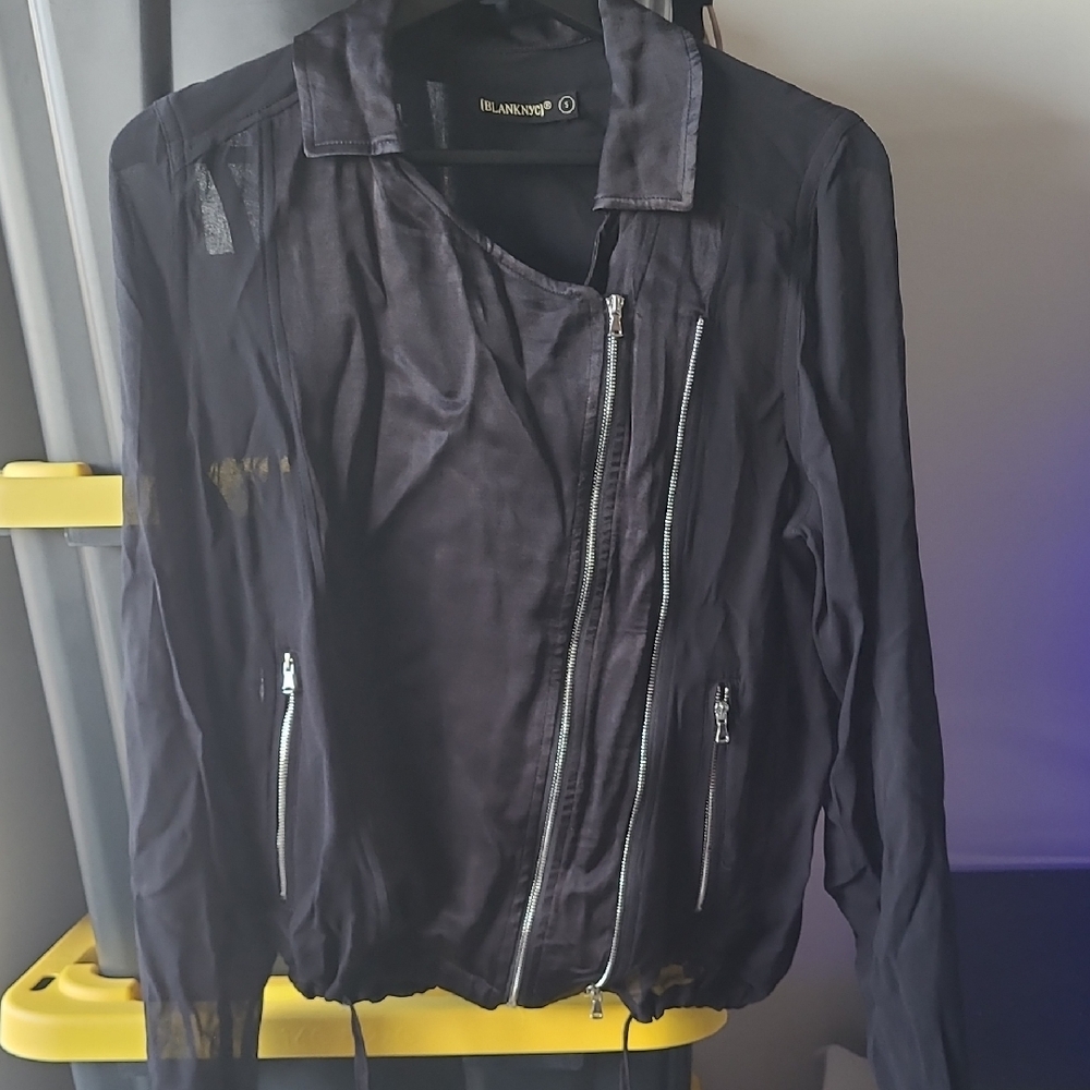 BLACK NYC WOMEN'S JACKET SHEER SLEEVES & ZIPPER POCKETS NEW OUT OF PACKAGE S/S
